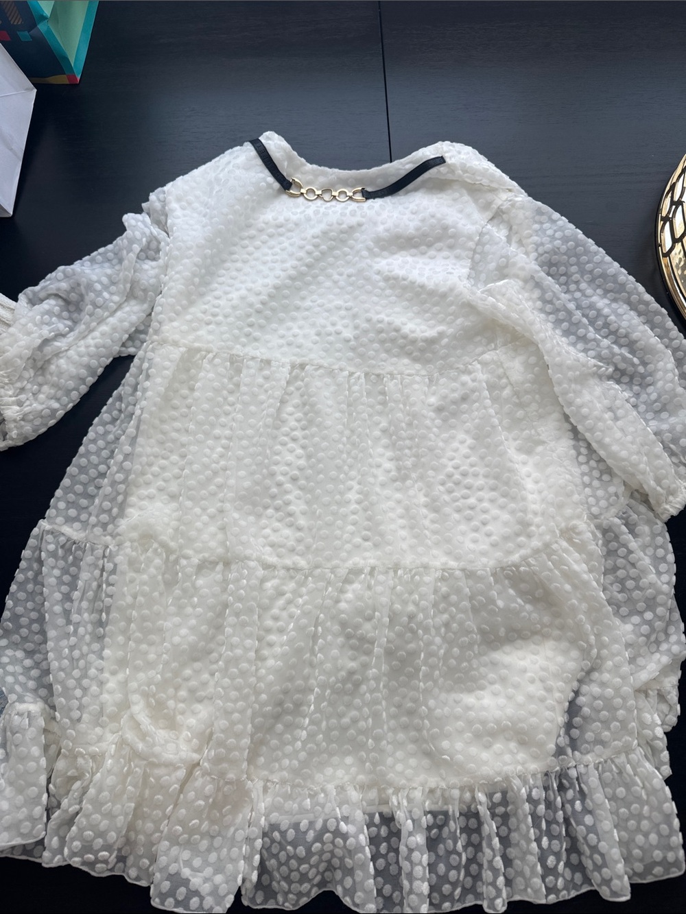 White Swiss Dot Tiered Formal Dress for Girls